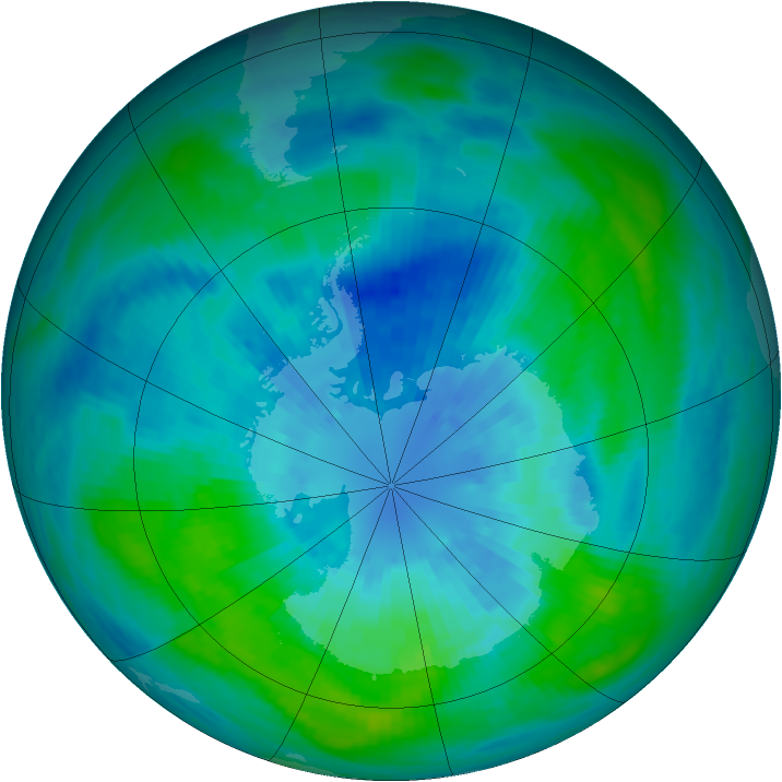 Antarctic ozone map for 27 March 1989
